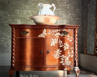 SOLD OUT***Antique Oak Washstand, Floral Motif, Vintage Victorian Cabinet