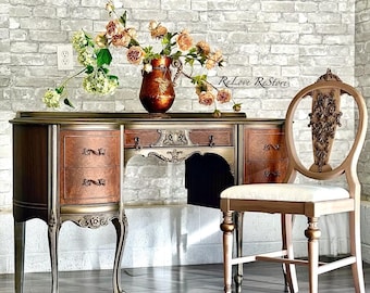 SOLD OUT***Restored French Vanity Desk with Chair, Mahogany Makeup Table