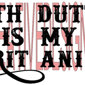 May include: Black text on a white background reads "BETH DUTTON IS MY SPIRIT ANIMAL" in a decorative font. The words are layered over a pink, vertical, wavy pattern.