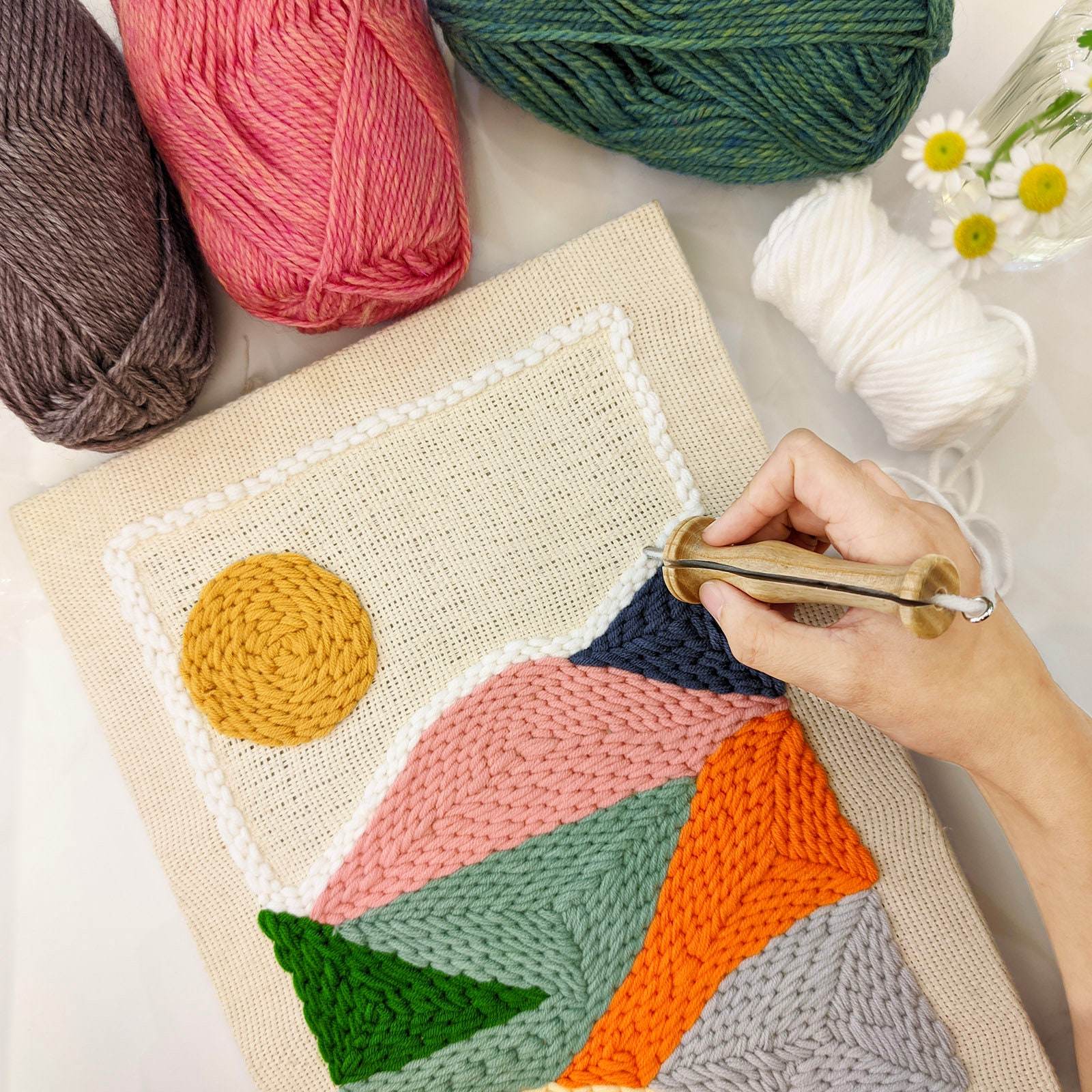 Sunrise Punch Needle Starter Kit | Punch Needle Kit | Wood Punch Needle ...