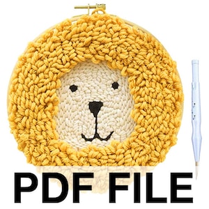 PDF FILE / Punch needle Lion pattern / Punch needle design / Hoop art / Rug hooking pattern / Oxford punch needle pattern