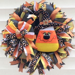 Candy Corn Wreath: Smiling Face, Halloween Front Door Decor