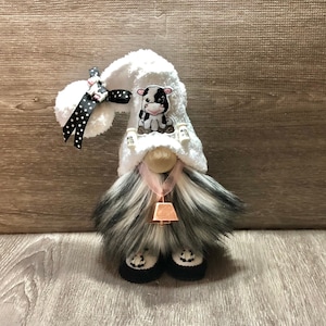 Farmhouse Cow Gnome with Cowbell: Tiered Tray Decor