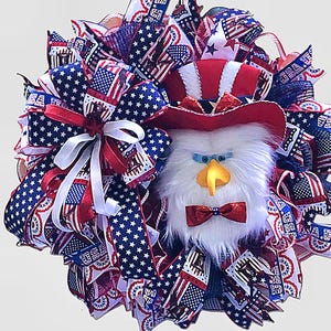Patriotic Bald Eagle Wreath | American Flag Bald Eagle Door Decor | American Eagle Wreath | BeedazzleWreaths