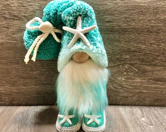 Sea Spray Beach Gnome | White Starfish Gnome | Gnome with Shoes | Tiered Tray Gnome