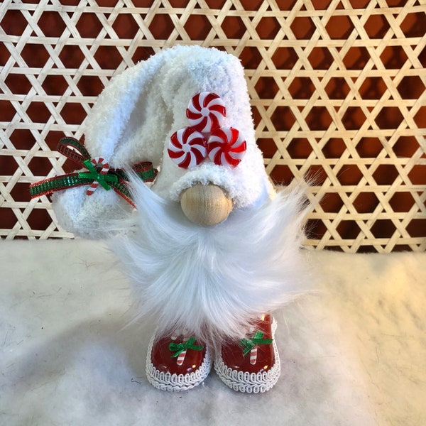 LOW IN STOCK:  Peppermint Gnome | Peppermint Swirl Candy Gnome | Candy Gnome with Red Shoes | Gnome with Shoes | BeeDazzleWreaths