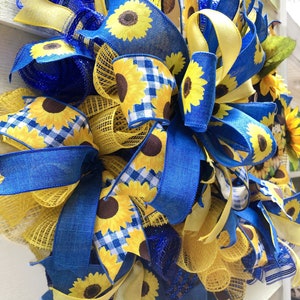 Sunflower Welcome Wreath Royal Blue and Yellow Sunflowers Front Door ...