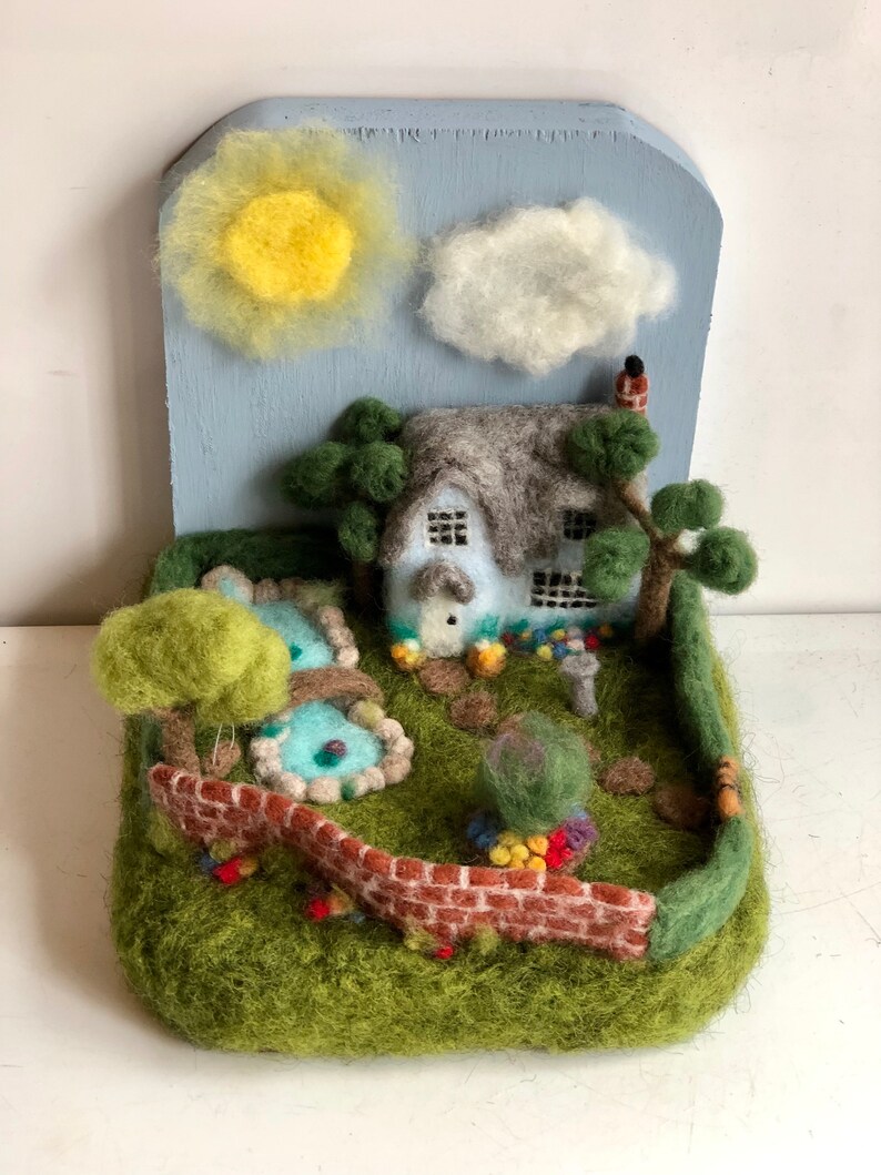 Needle Felted Miniature Cottage Garden Scene Etsy