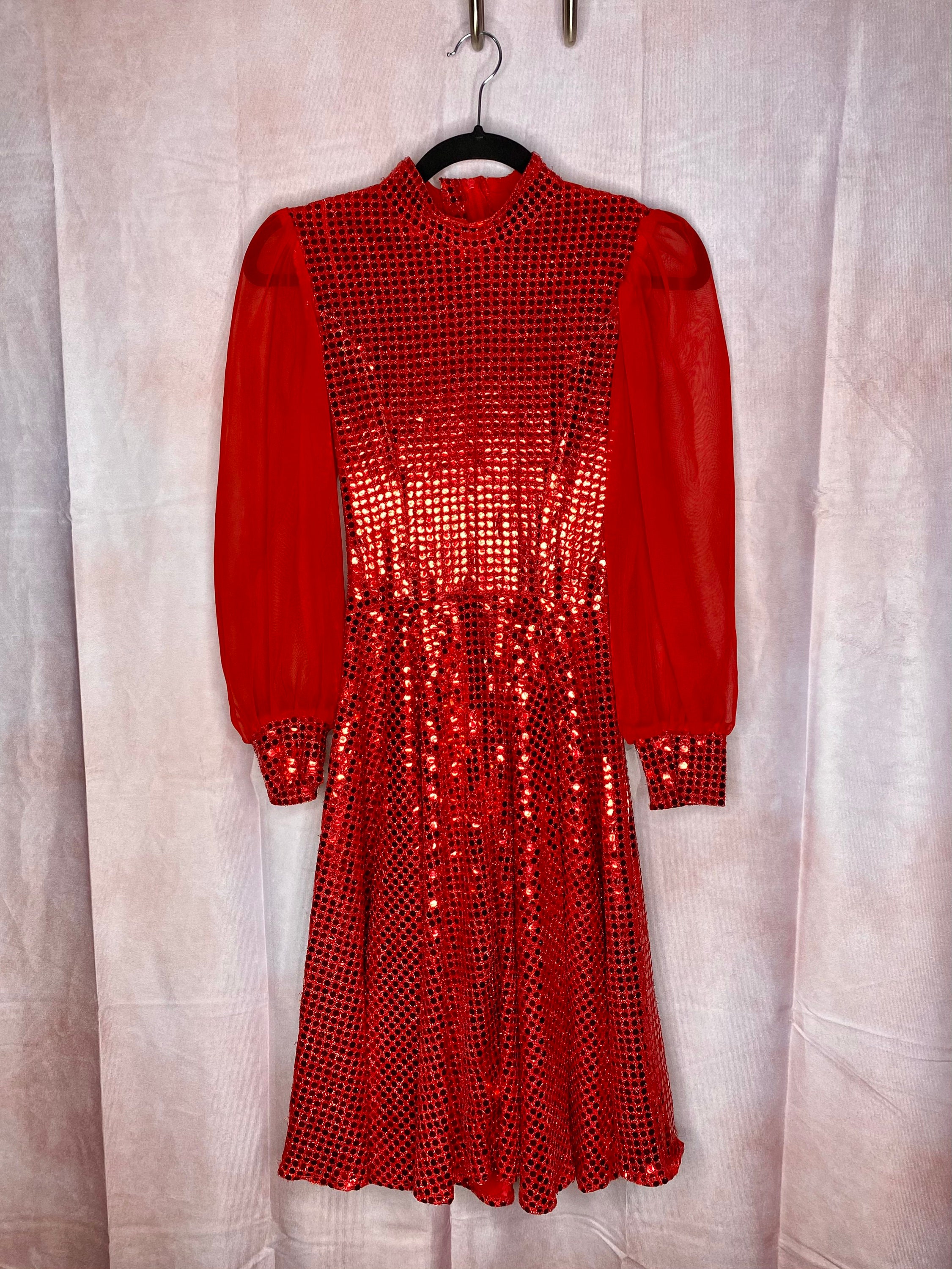 Vintage 1970s Red Sequin Loretta Lynn Cocktail Dress Extra | Etsy