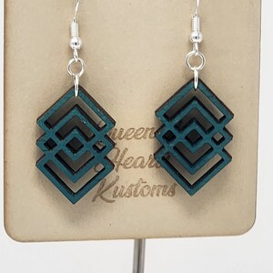 Wooden Earring, Laser cut, rectangle leaves