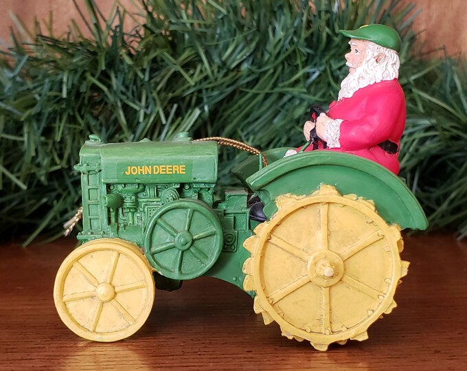 Vintage Santa on John Deere Tractor Christmas Ornament Etsy