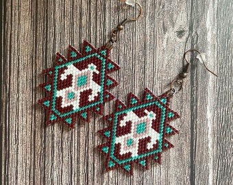 Hand Beaded Southwestern Earrings, Cowgirl Theme Jewelry