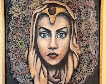 Framed Oil Painting | Portrait with Collage & Resin Finish