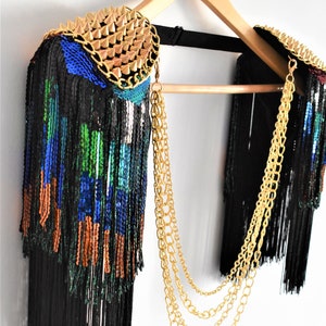 Rainbow Sequin Tassel,Colored Epaulette,Party Accessories,Carnival Tassel Epaulette,Gold Stud Epaulette // GELOS image 3