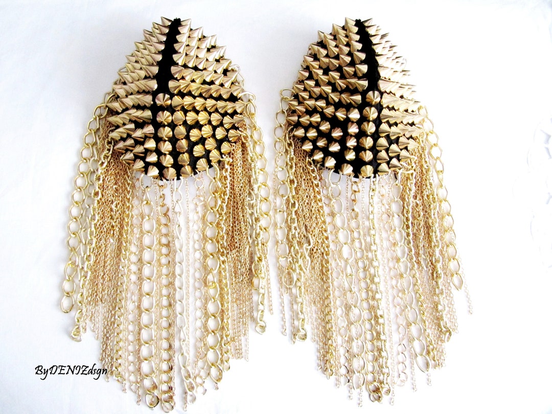 Mix Gold Chain Epaulette ,black Epaulette With Gold Stud,chain Tassel