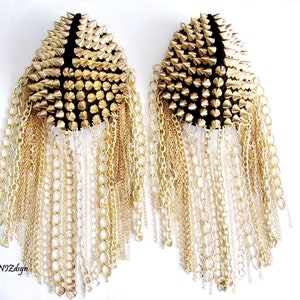 Gold Chain Tassel Epaulettes: Studded Festival Shoulder Piece