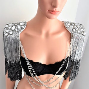 Silver Tassel Epaulette,Crystal Beaded Epaulette,Dip Dyed Tassel,Festival Outfit,Bridal Accessory,Festival Clothing,Fastival Fashion//FAIRY