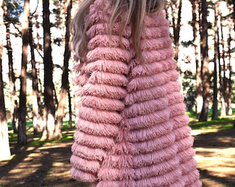 Shaggy Long Women Coat,fuzz Baby Pink Long Jacket,light Faux