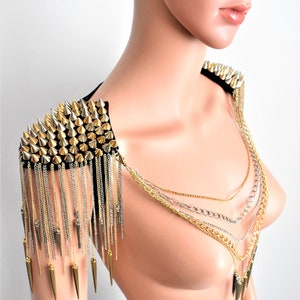 Chain Shoulder Jewelry,Shoulder Chain Epaulette,Punk Outfit,Festival Outfit,Festival Clothing,A pair of Spiked Earrings are GIFT!!