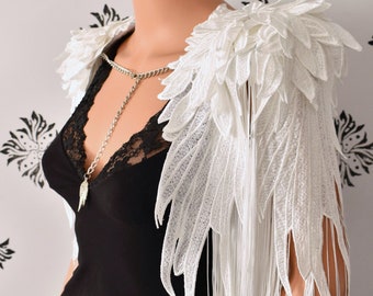 Off White Wings Epaulette, joyería de hombro de alas, accesorios de alas, traje de festival, ropa de festival, traje de evento de fiesta, capa de alas