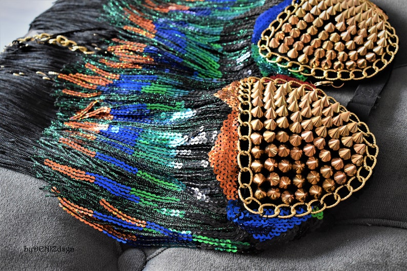 Rainbow Sequin Tassel,Colored Epaulette,Party Accessories,Carnival Tassel Epaulette,Gold Stud Epaulette // GELOS image 9