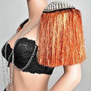 ORANGE Lurex Tassel Epaulette,Silver Studded Epaulette With Chain,Festival Tassel,Festival Clothing//EOS