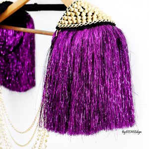 Purple Tassel,Silver Studded Epaulette With Purple Lurex,Gold Stud & chain Optional,Festival Clothing,Party Outfit//GAYA image 2