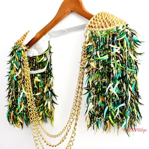 Mix Green Sequin Tassel,Studed Epaulette,Festival Clothing,Sequin Epaulette,Party Outfit,Shoulder Jewelry image 5