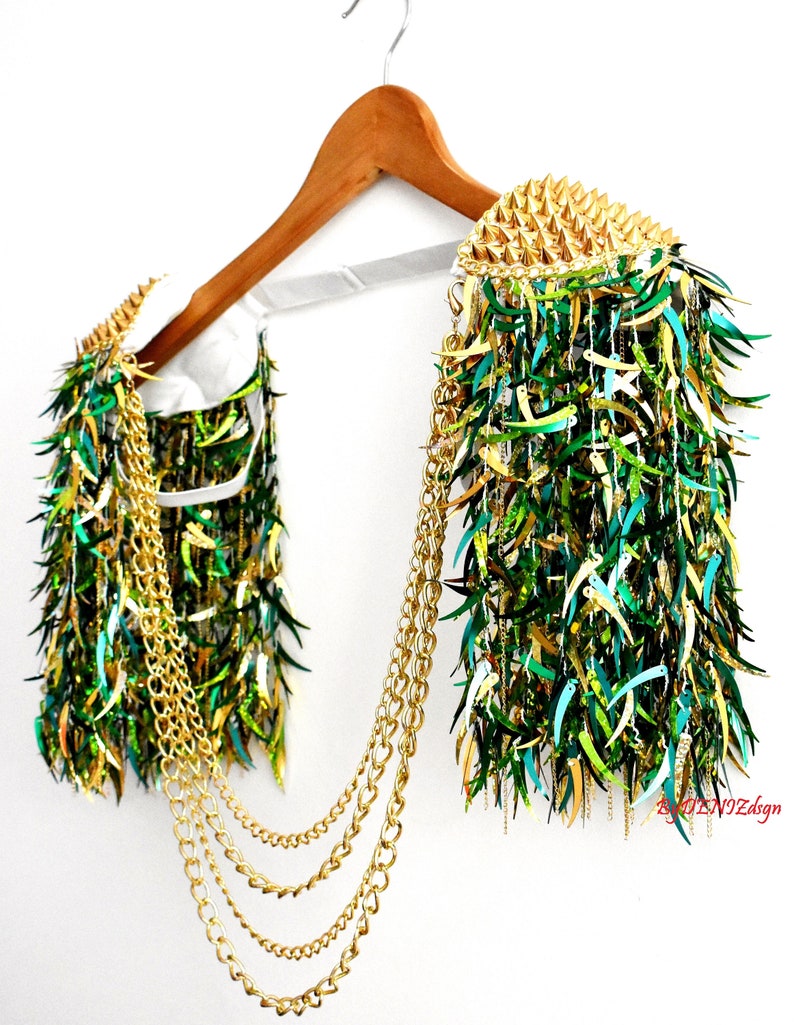 Mix Green Sequin Tassel,Studed Epaulette,Festival Clothing,Sequin Epaulette,Party Outfit,Shoulder Jewelry image 5