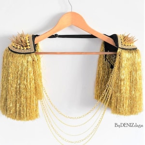 Gold Lurex Tassel Epaulette: Studded Festival Shoulder Piece