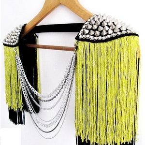Lime Tassel Epaulette,Silver Stud Epaulette,Epaulette,Festival Outfit,Green TasselEpaulette,Festival Outfit//ARTEMIS