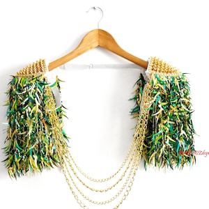 Mix Grün Pailletten Quaste, Nieten Epaulette, Festival Kleidung, Pailletten Epaulette, Party Outfit, Schulter Schmuck