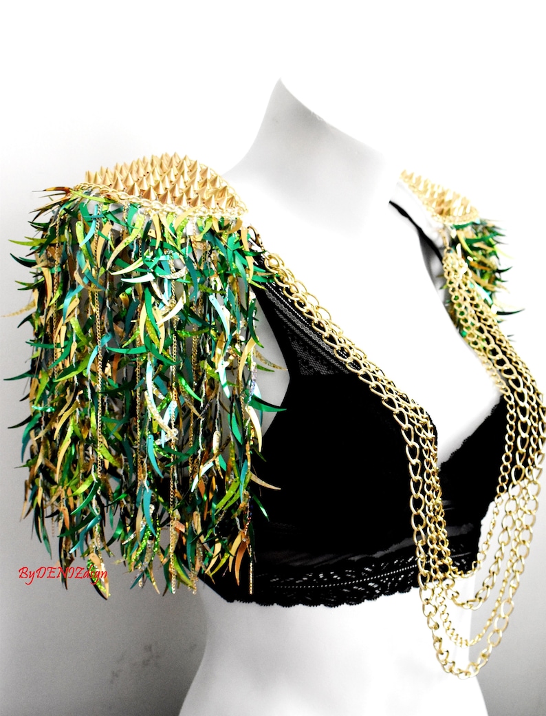 Mix Green Sequin Tassel,Studed Epaulette,Festival Clothing,Sequin Epaulette,Party Outfit,Shoulder Jewelry image 7