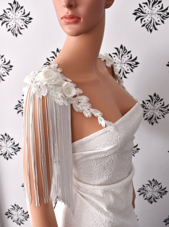 shoulder beads for wedding dress Beads Mermaid Off The Shoulder Tiered Tulle Sexy Wedding Dress – Sassymyprom main image 1