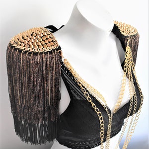 Bronze Lurex Tassel Epaulette With Gold Stud,Tassel Shoulder Pieces,Costume Accessory,Festival Clothing,Festival Clothing  //DIONYSOS