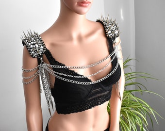 Gothic Shoulder Jewelry,Punky Bridal Epaulet,Gothic Spiked Epaulette,Crystal Shoulder Epaulette,Gothic Body Jewelry,Crystal Shoulder Jewelry