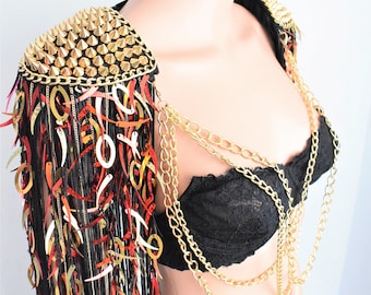 Red Tassel Epaulettes,Mix Sequin Tassel Epaulettes,Gold Stud Epaulettes,Festival Clothing ,Festival Outfit //HYBRIS