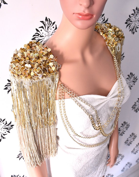 Gold Sequin Tassel Epaulettes: Bridal Shoulder Ornament, Festival Outfit -  Etsy