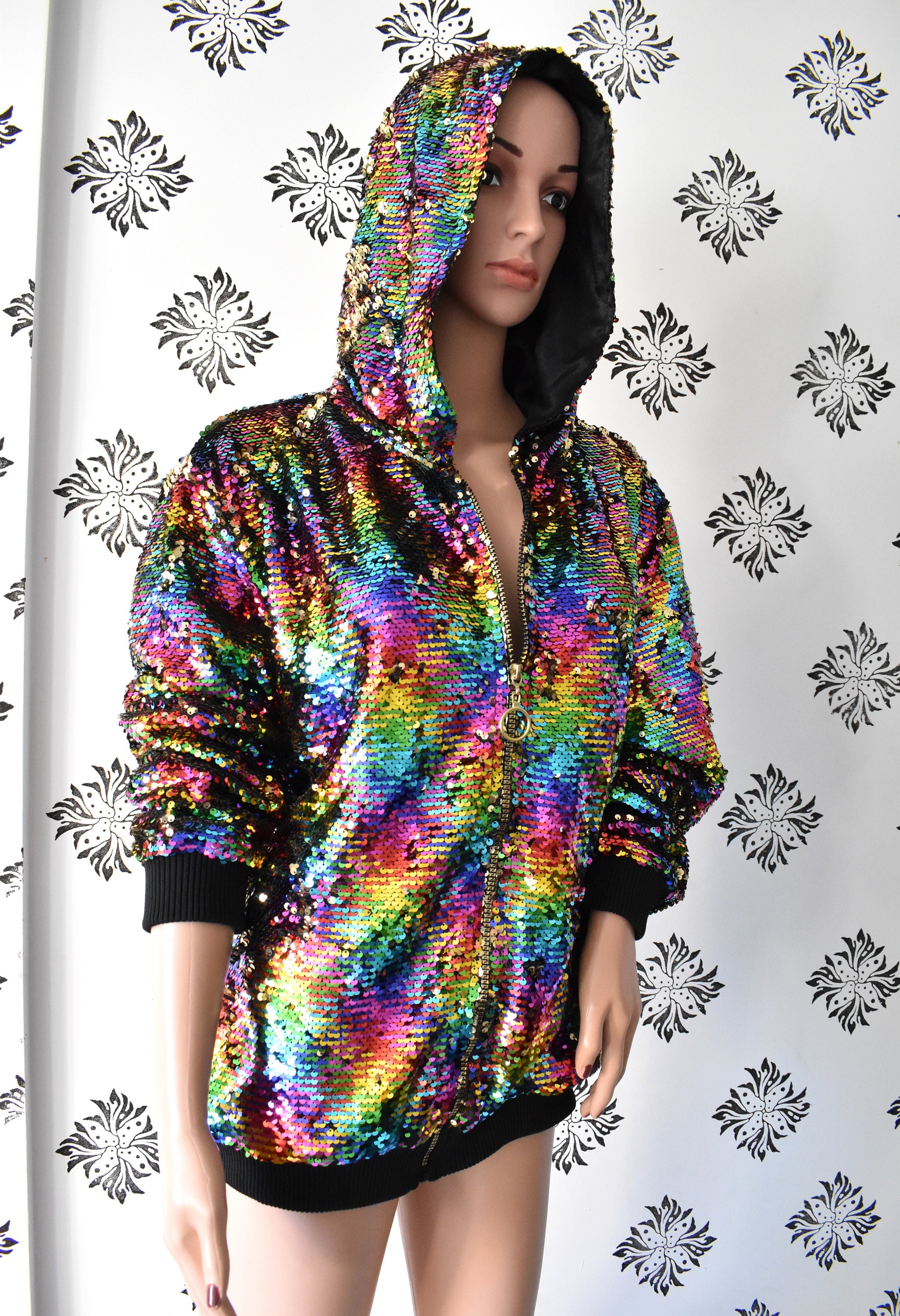 Multicolorued Sequin Bomber Bomber Jacket With -