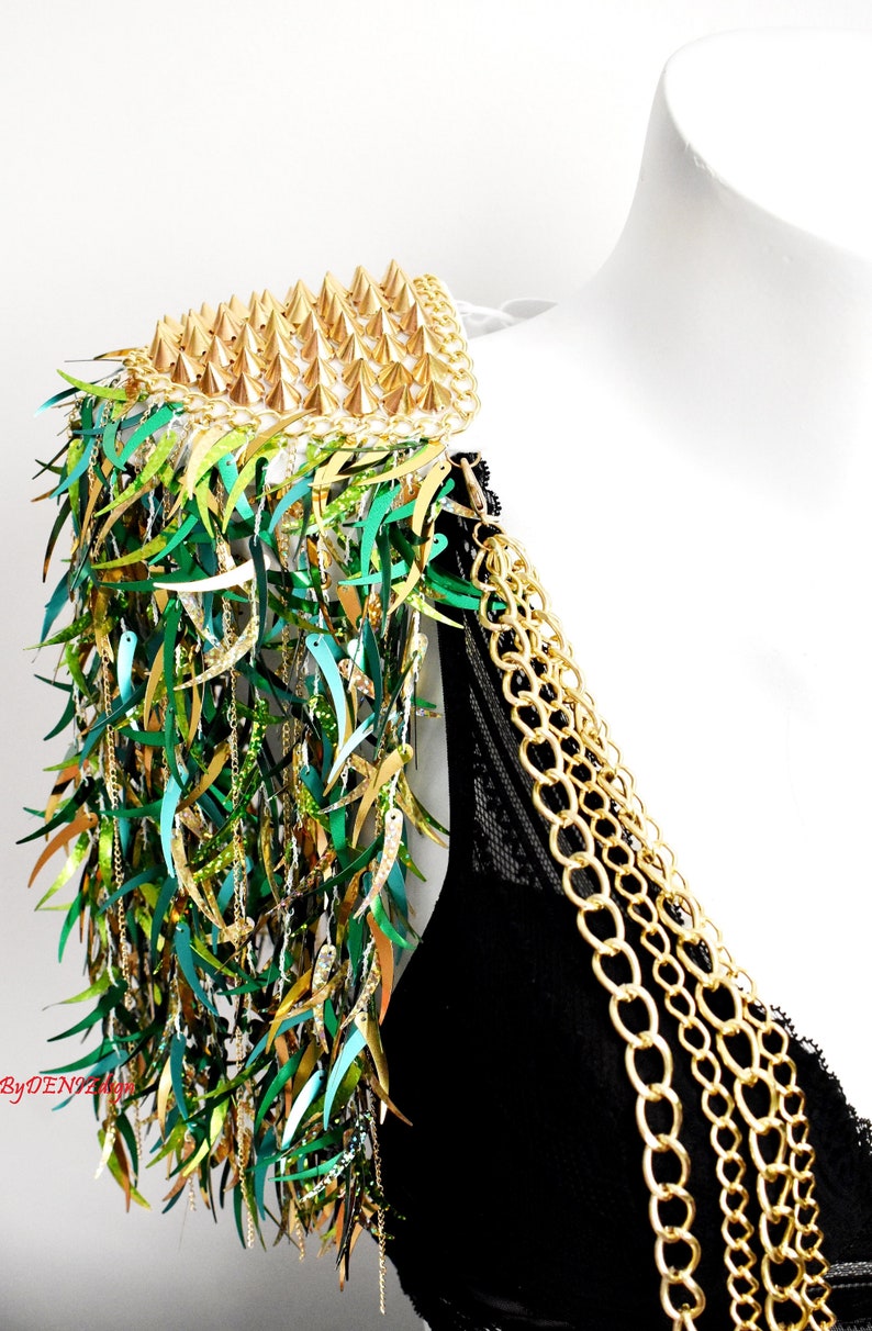 Mix Green Sequin Tassel,Studed Epaulette,Festival Clothing,Sequin Epaulette,Party Outfit,Shoulder Jewelry image 8