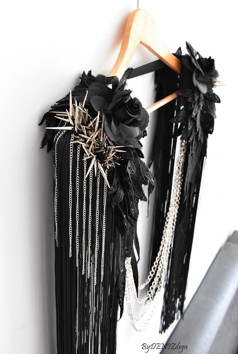 Gothic Tassel Epaulette With Black Rosses,Halloween Epaulette,Gothic outfit, Halloween Costume,Festival Clothing,Punk Epaulette// BIA image 5