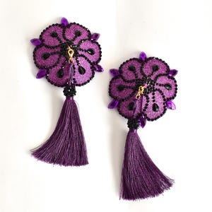 Purple Nipple Pasties,Burlesque Pasties, Floral  Nipple Cover With Purple Tassel,Cabaret,Party Accessories,Rhinestone Nipple Pasties,Nippies