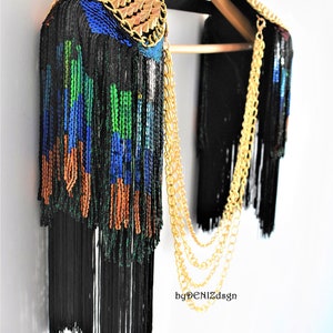 Rainbow Sequin Tassel,Colored Epaulette,Party Accessories,Carnival Tassel Epaulette,Gold Stud Epaulette // GELOS image 7