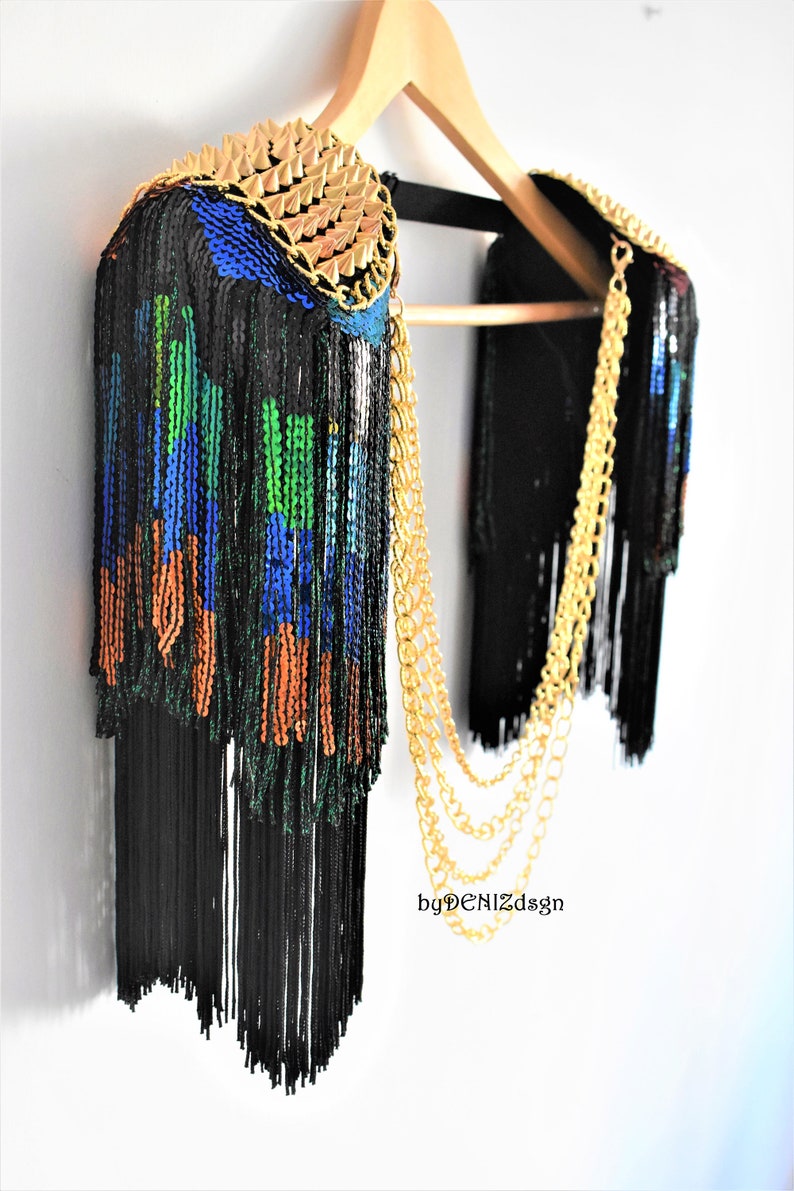 Rainbow Sequin Tassel,Colored Epaulette,Party Accessories,Carnival Tassel Epaulette,Gold Stud Epaulette // GELOS image 7