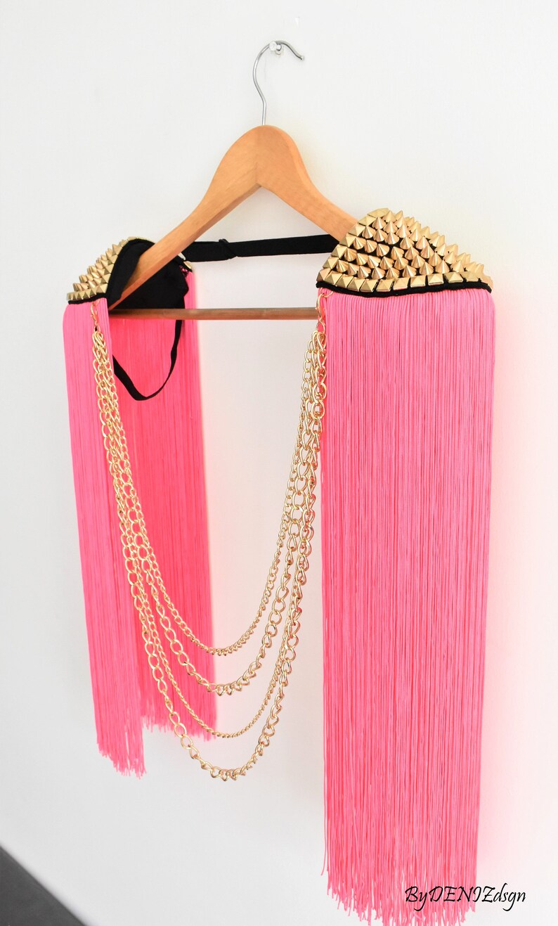 Hot Pink Tassellong Tassel Epaulette With Gold Studdedsugar Etsy