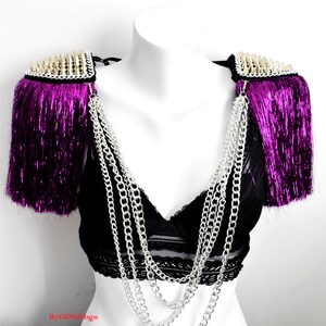Purple Tassel,Silver Studded Epaulette With Purple Lurex,Gold Stud & chain Optional,Festival Clothing,Party Outfit//GAYA image 9