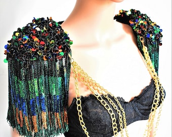 Colored Sequin Tassel,Festival Clothing,Carnaval Tassel Epaulette,Sequin Tassel ,Rainbow Tassel Epaulette  // CALYPSO