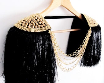 Black Lurex Tassel,Gold Studded Epaulettes,Festival Outfit,Festival Clothing,Party Outfit ,Black Tassel,Stag e CostumeNAPOLI