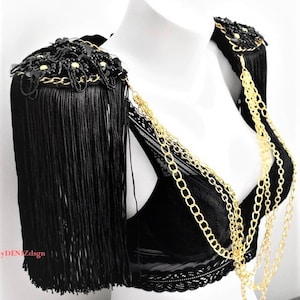 Gothic Epaulette With Black Tassel,Gold Chain Epaulette,Shoulder Jewelry,Gothic Outfit,Festival Clothing,//GOTHICA