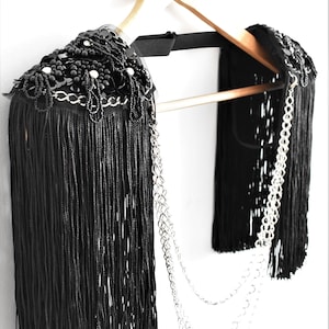 Gothic Epaulette,Shoulder Jewelry With Black Tassel, Beaded Epaulette,Festival Clothing,Festival Outfit//GOTHIC
